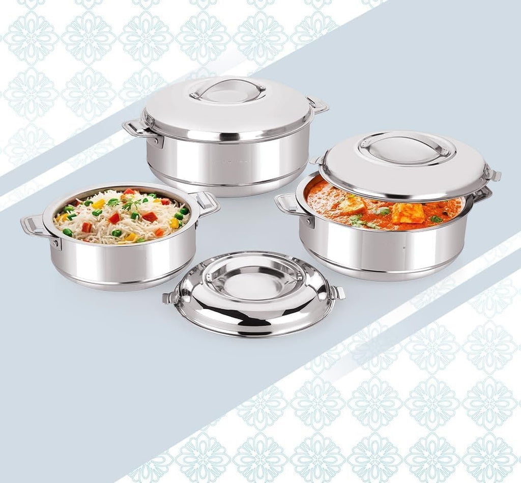 Casserole Stainless Steel Set of 3 (500 ml,1000 ml, 1500 ml) Double