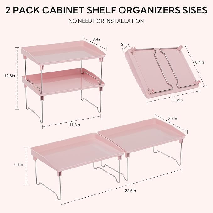 STARLATTA 2 Pcs Cabinet Organizer Shelf，Stackable Kitchen Counter Shelves - Image 3
