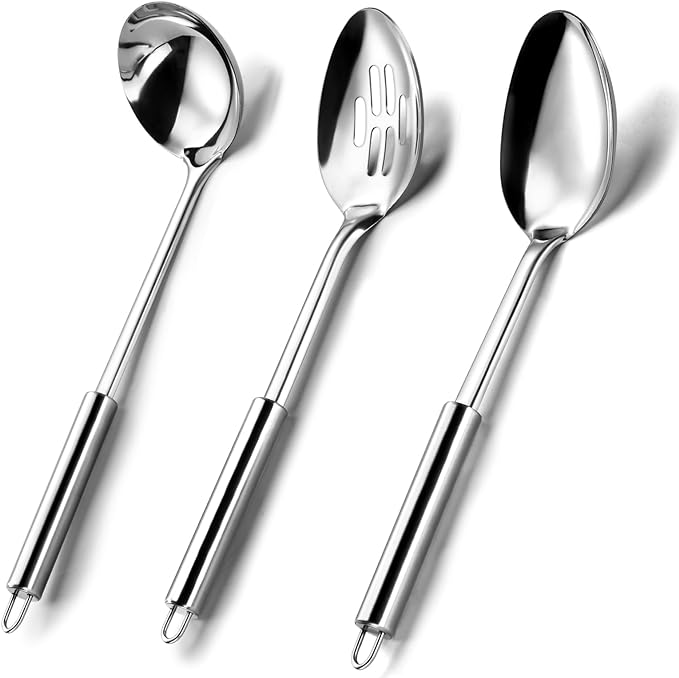 Pleafind Serving Utensils Set for Parties, 3-Piece Silver Stainless Steel by Pleafind