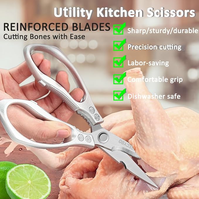All Purpose Heavy Duty Shears, Metal Handle Stainless Steel Cooking Scissors - Image 4
