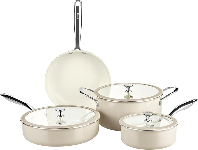Pyrex 7-Piece Ceramic Cookware Set, Pots and Pans by Pyrex