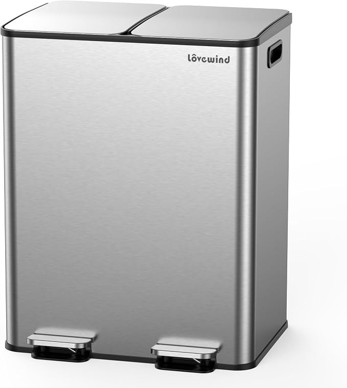 Lovewind Kitchen Trash Can, 2 x 8 Gallon Stainless Steel Trash and Recycle Bin by LOVEWIND