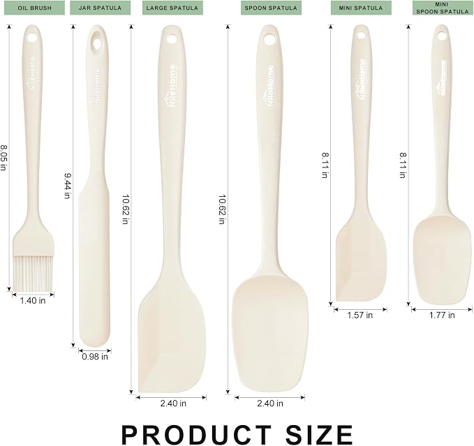 NileHome Silicone Spatula Set, 6 Pieces Food Grade Kitchen Utensils - Image 2