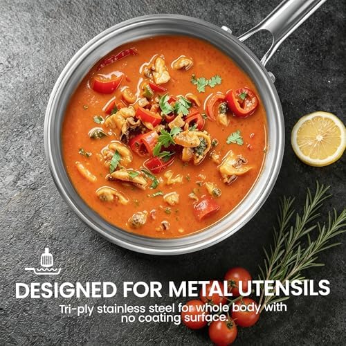 Cooker King 1.5 QT Sauce Pan, Tri-Ply Clad Stainless Steel Pot with