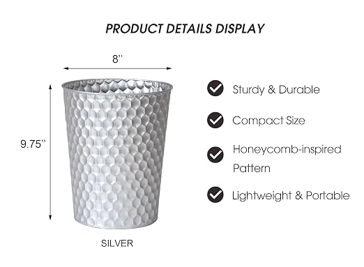 Venalys Small Metal Trash Can Wastebasket, Decorative Honeycomb Garbage Can - Image 5