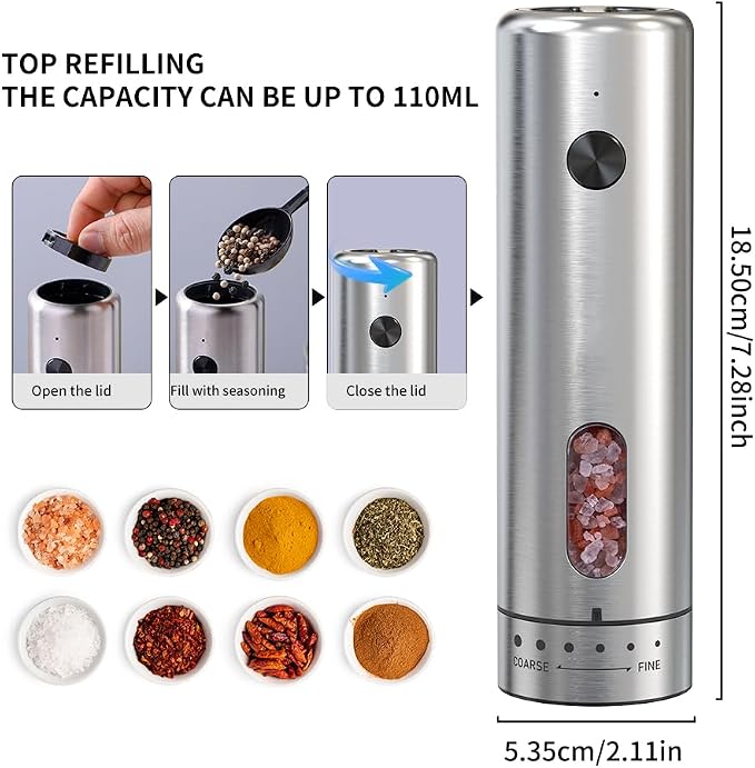 Upgraded Larger 110ml CapacityElectric Salt & Pepper Grinder Set of 2 - Image 2