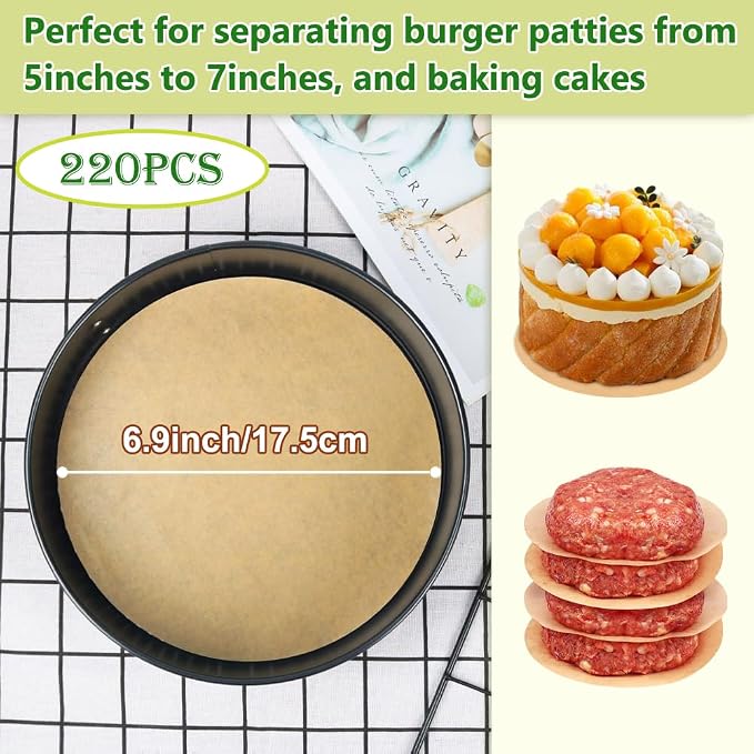 BOYAN 7 Inch Parchment Paper Rounds, Hamburger Patty Paper/Burger Press Paper - Image 2