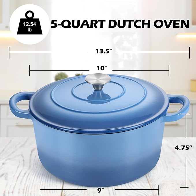 TeamFar 5Qt Dutch Oven, Enameled Cast Iron Dutch Oven - Image 2