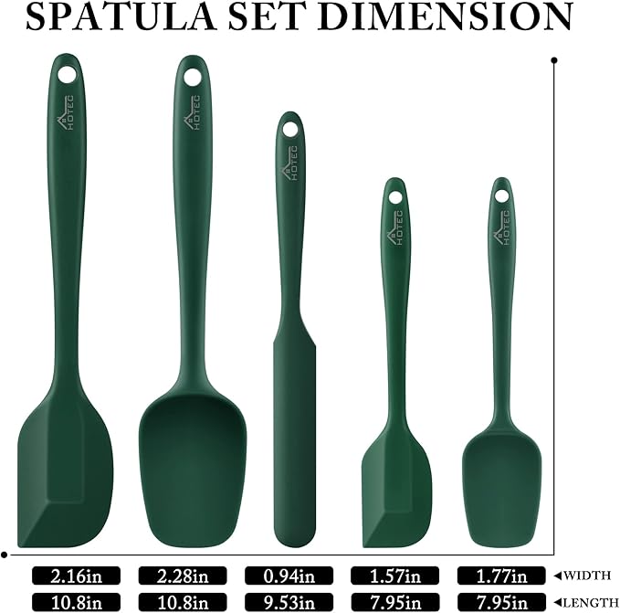 HOTEC 600℉ Heat Resistant BPA-Free Silicone Rubber Spatula Set, Kitchen Cooking - Image 2