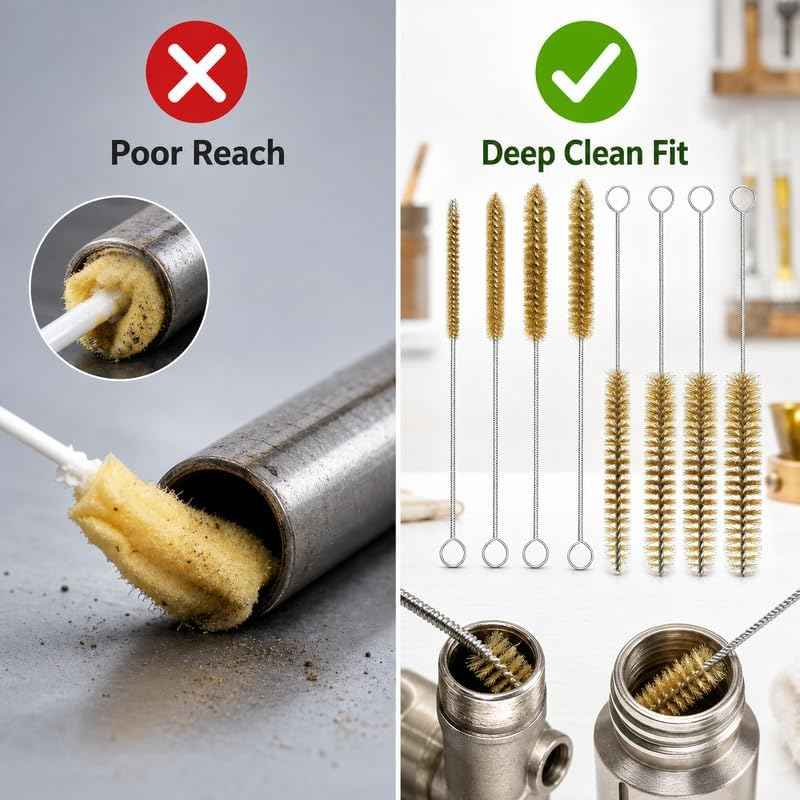7 Pcs Brass Brush Set, 12'' Long Handle Pipe Cleaner Brush for Deep