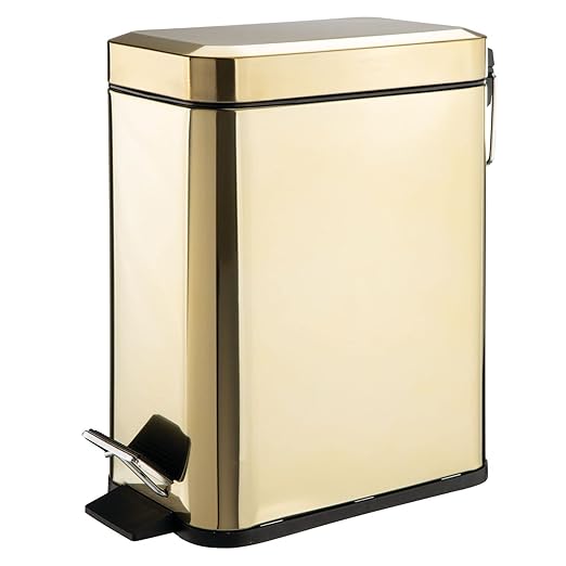mDesign Small Modern 1.3 Gallon Rectangle Metal Lidded Step Trash Can, Compact - Image 9