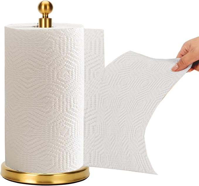 Gold Paper Towel Holder Countertop, Standing Paper Towel Roll Holder by Kalitro