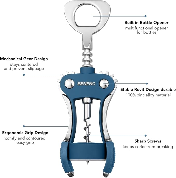 Beneno Wine Opener, Zinc Alloy Premium Wing Corkscrew - Image 2