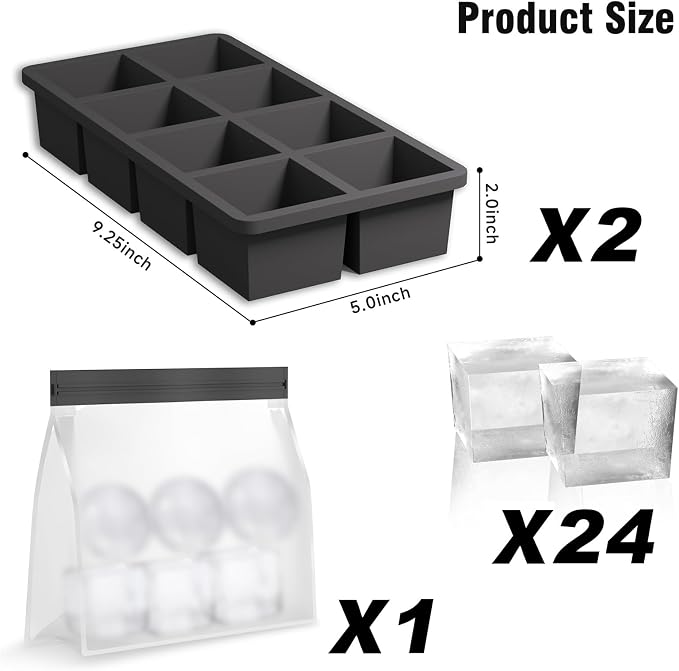 Samuelworld Large Silicone Ice Cube Tray Molds, Big 2 Inch Cubes 3 Pack- Food - Image 2