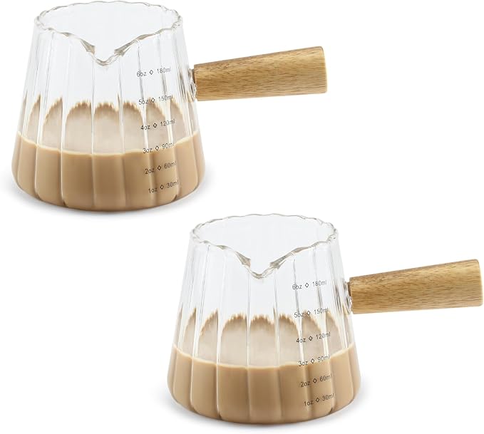 2Pcs Glass Measuring Cup, 6oz Creamer Pitcher by Denovin