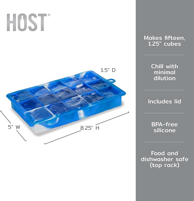 Host Ice Cube Tray with Lid, Makes 15 1.25" Cubes, Durable Silicone Trays - Image 3