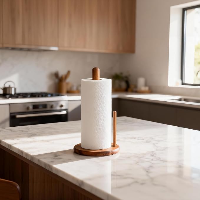Acacia Wood Paper Towel Holder Countertop, Wooden Paper Towel Holder Thicken - Image 3