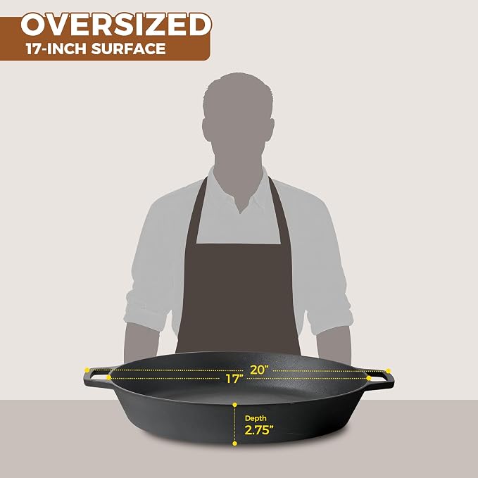 EDGING CASTING Pre-Seasoned Large Cast Iron Skillet 17 Inch, Dual Handle - Image 9