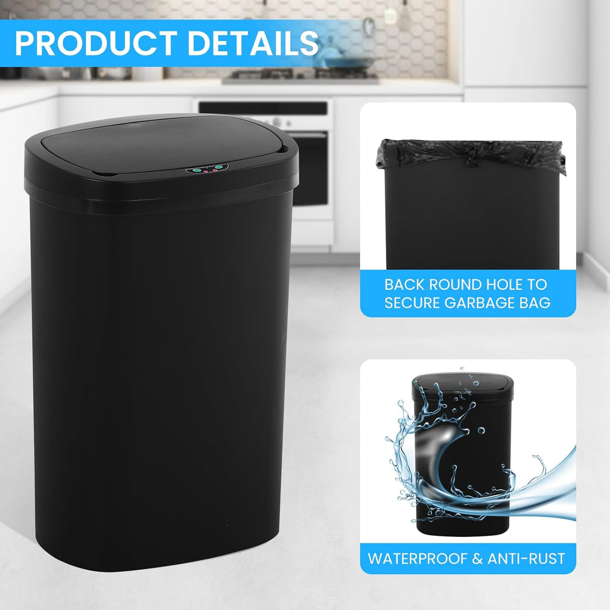 13 Gallon Trash Can | 50L Sensor Automatic Kitchen Trash Can with Lid