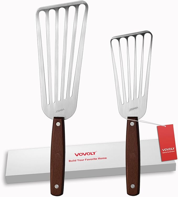 2 Pack Fish Spatula Turner, Stainless Steel Slotted Spatulas by VOVOLY