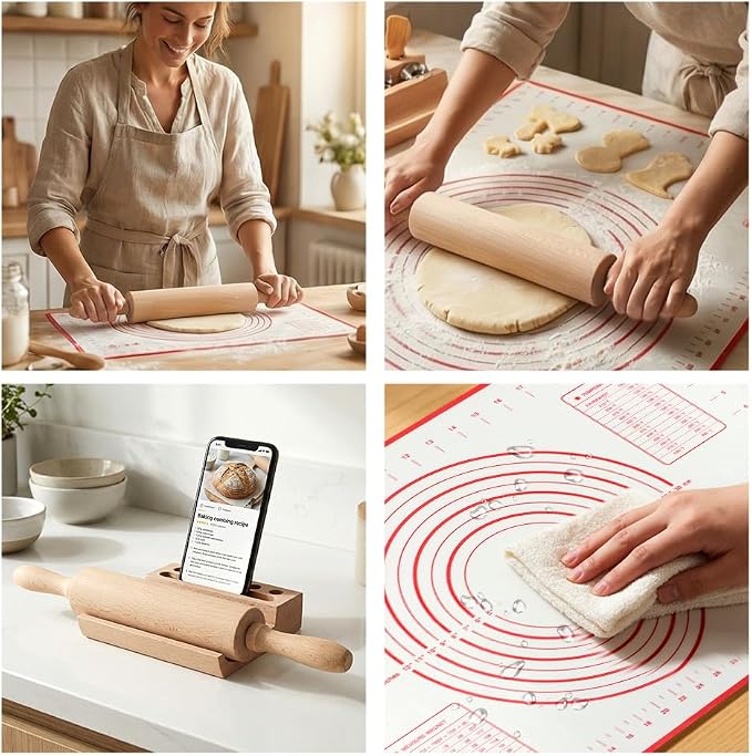 Rolling Pin Set for Baking, 3-Piece Wooden Dough Roller - Image 8