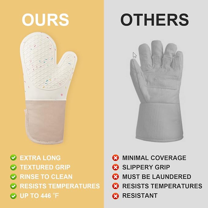 AUAUY Silicone Oven Mitts and Pot Holders 5PCS Set, 446℉ Heat Resistant Cooking - Image 4