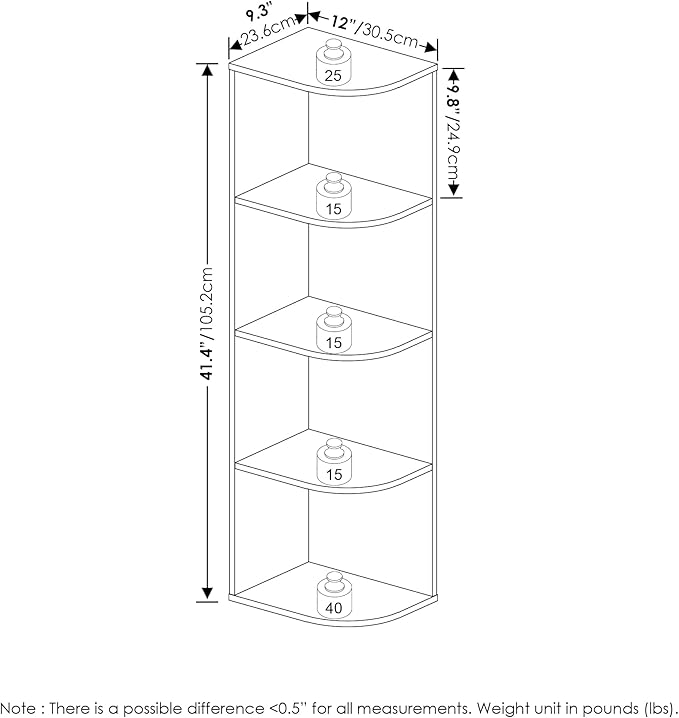 Furinno Pasir 4-Tier Corner Open Shelf Bookcase, French Oak - Image 3