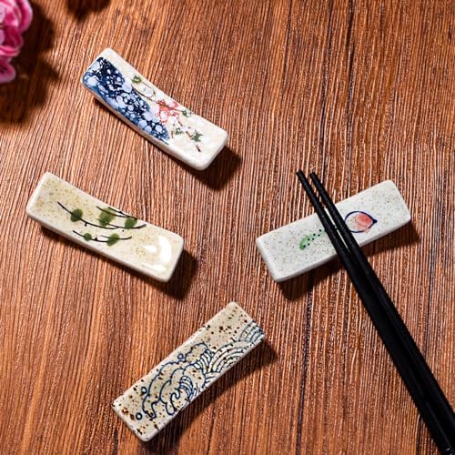 Japanese Chopstick Rest Set of 4, Ceramic Curved shape Retro Spoon