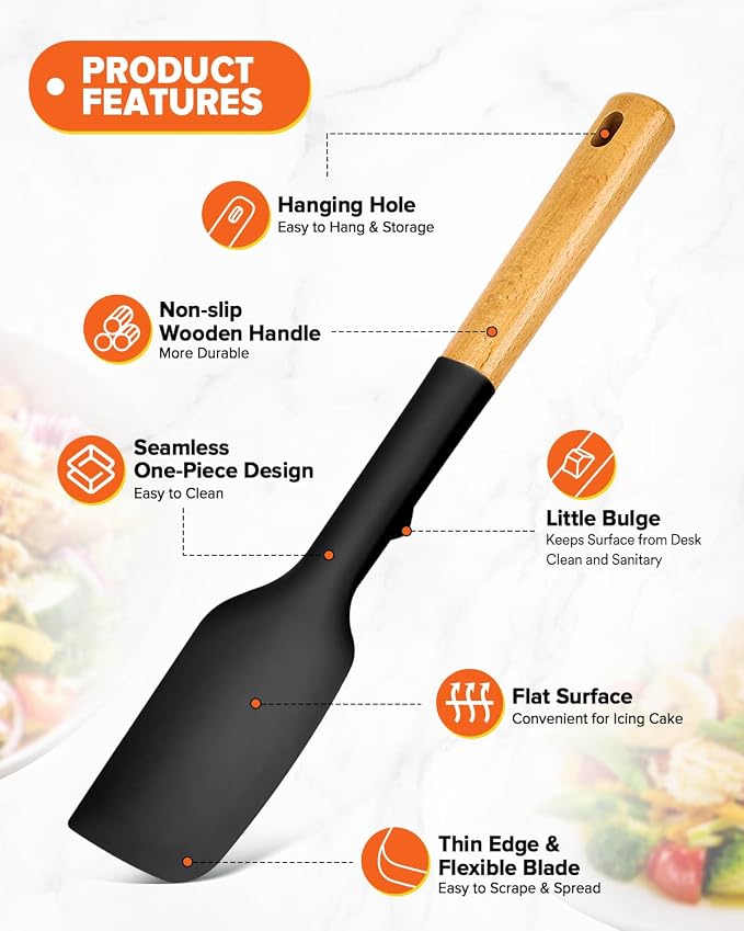 Silicone Heavy-Duty Spatula, Sturdy Bpa-Free Matte Silicone, Wooden Handle - Image 4