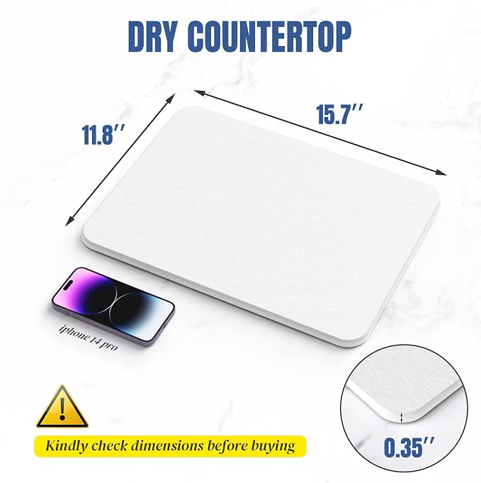 Quick Dry Stone Drying Mat for Kitchen Counter, Water-Absorbent Diatomaceous - Image 4