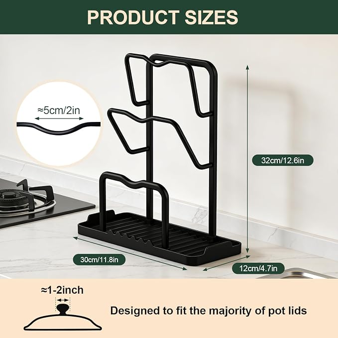 Kitchen Pot Lid Storage Rack: Carbon Steel Double Layer Pot Lid Organizer - Image 4