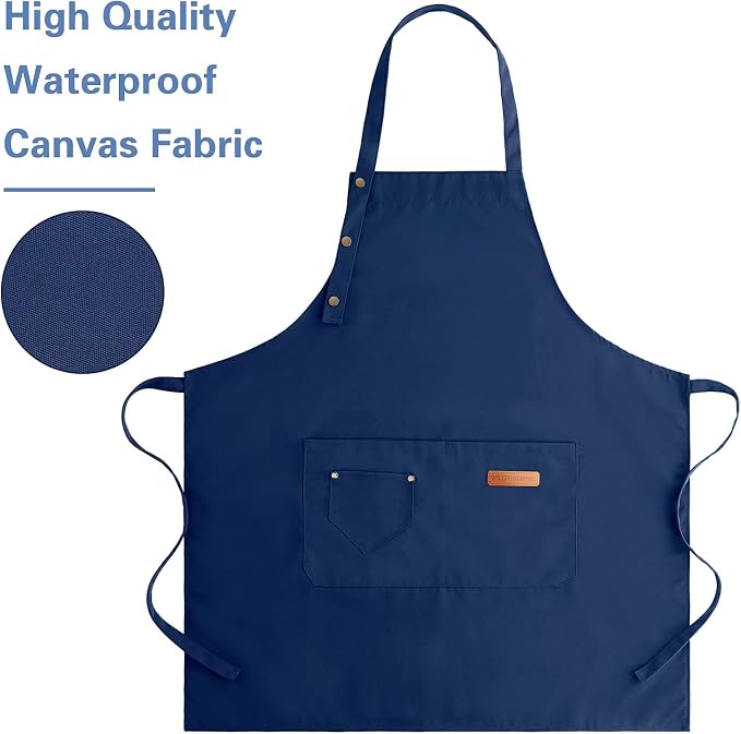 Apron for Men Women with Adjustable Straps and Large Pockets, Canvas Cotton - Image 4