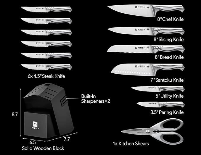 WIZEKA Kitchen Knife Set with Block: Razor Sharp 15 Pcs Professional Chef Knife - Image 5