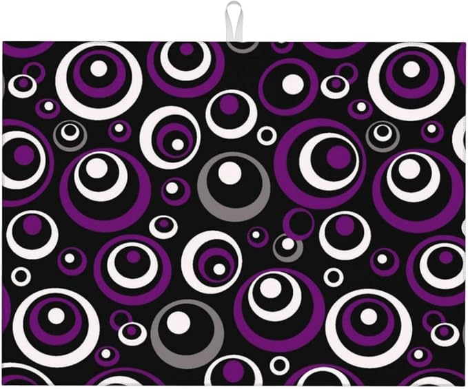Purple Black White Geometric Circle Pattern Dish Drying Mat by Unknown