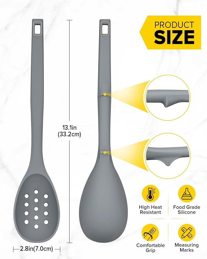 Pack of 2 Silicone Cooking Spoons, Non Stick Solid Kitchen Spoon - Image 3