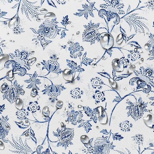 Blue Floral Oval Tablecloth 60x84 Inch, Blue and White French Country