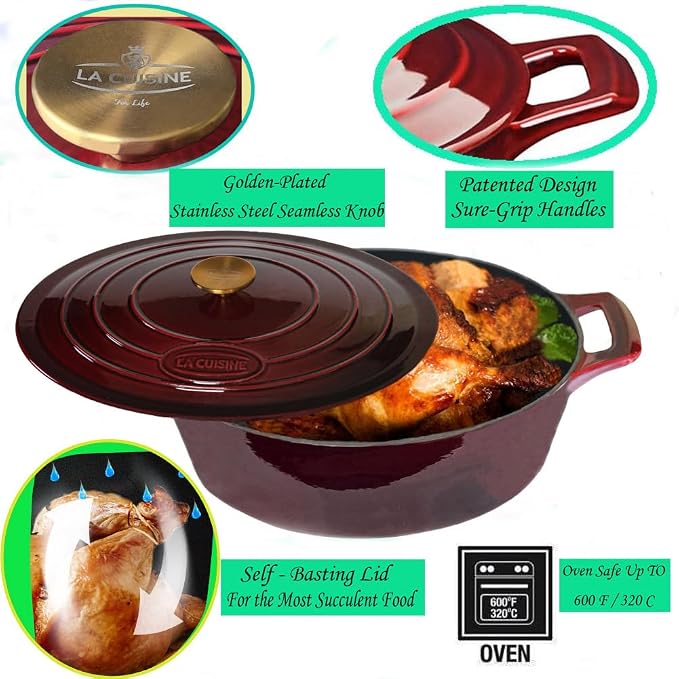 La Cuisine Enameled Cast Iron Oval Dutch Oven Casserole Dish Pot - Image 4