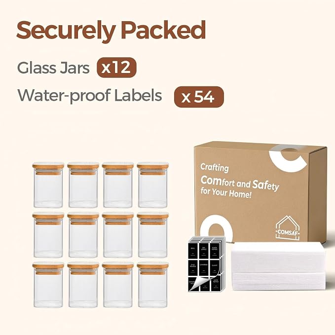 ComSaf Spice Jars with Labels 6 oz 12Pack, Small Spice Containers Starter Set - Image 8