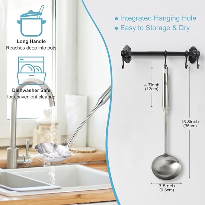 Soup Ladle - 18/10 Stainless Steel Ladle Spoon，13.8" Large Durable Metal Ladel - Image 4