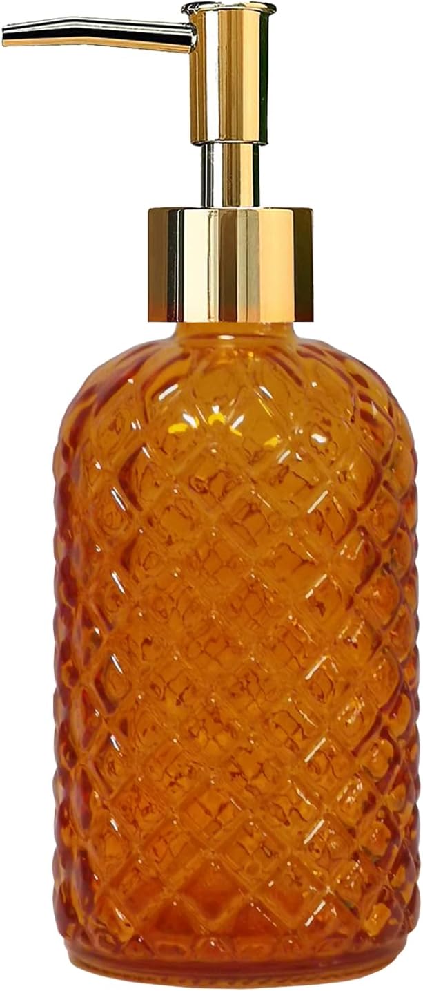 Glass Soap Dispenser with Gold Plastic Pump, 13.5oz Refillable Liquid Hand Soap by YYTSGG