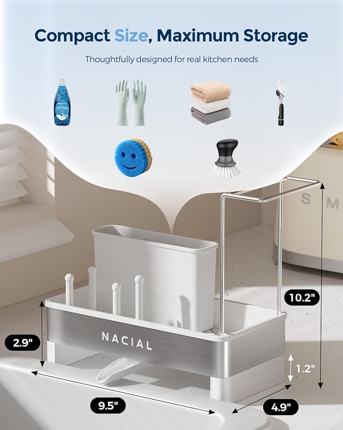 Nacial Sponge Holder for Kitchen Sink, Sink Caddy Organizer - Image 2