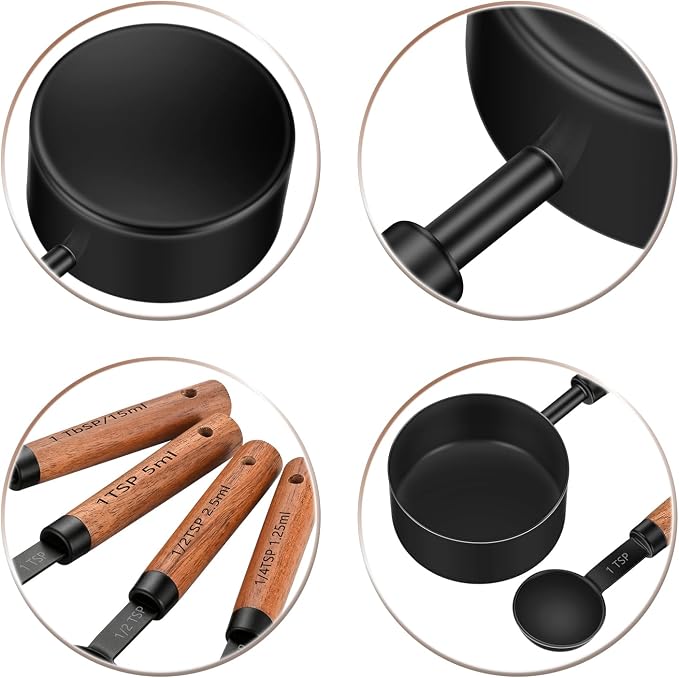 Stainless Steel Measuring Cups and Spoons Set of 8, Stackable Wooden Handle - Image 3