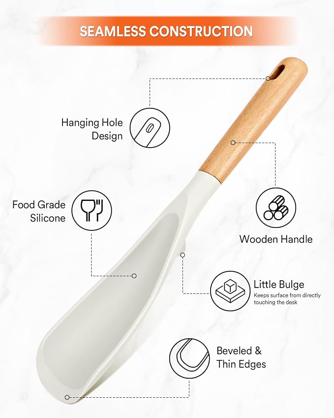 Cooking Spoon and Rice Scooper for Nonstick Cookwares, Wood Handle Spoon for - Image 4