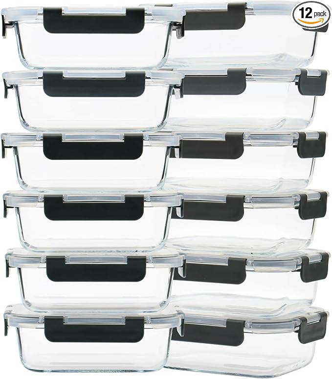GULFLIN 12 Pack 22oz Glass Meal Prep Containers, Food Storage Containers by GULFLIN