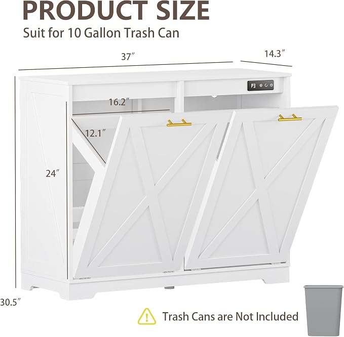 Double Tilt Out Trash Can Cabinet, Wooden Farmhouse Kitchen Garbage Bin - Image 2