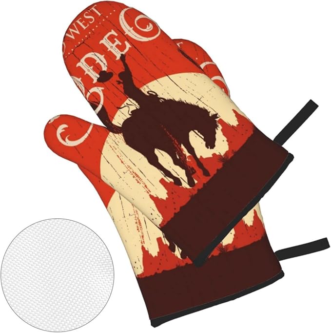 Oven Mitts and Pot Holders Sets of 4, Cowboy Horse Sunset Saguaro Desert Wild - Image 3