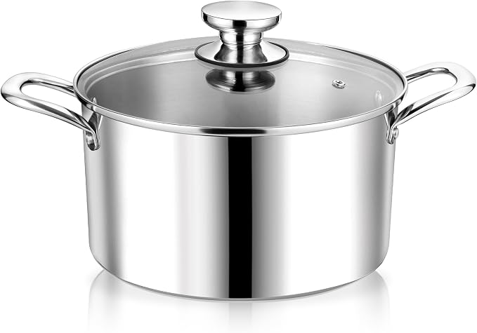 P&P CHEF 4 Quart Tri-Ply Stainless Steel Stock Pot, 4 Qt Stockpot Pasta Cooking by PPCHEF