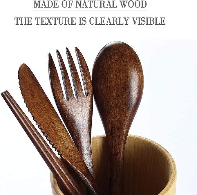 Portable Wooden Cutlery Set for Travel and Camping - Image 3