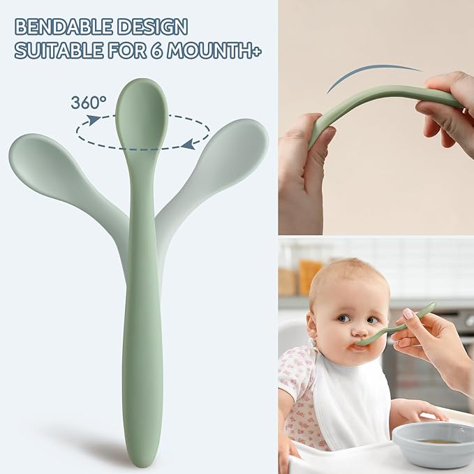 6 Piece Silicone Baby Feeding Spoons, First Stage Infant Soft-Tip Easy on Gums - Image 3