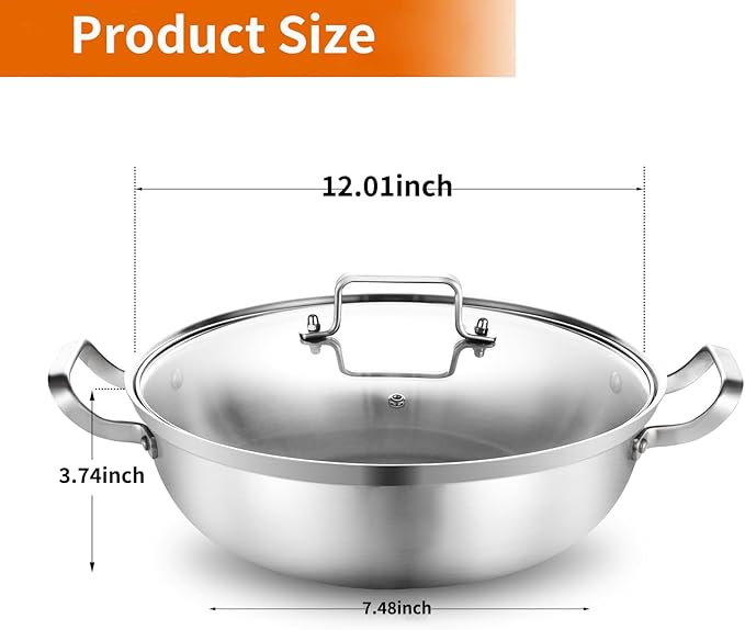 Delarlo Tri-Ply Stainless Steel 12 inch Everyday Pan - Image 3